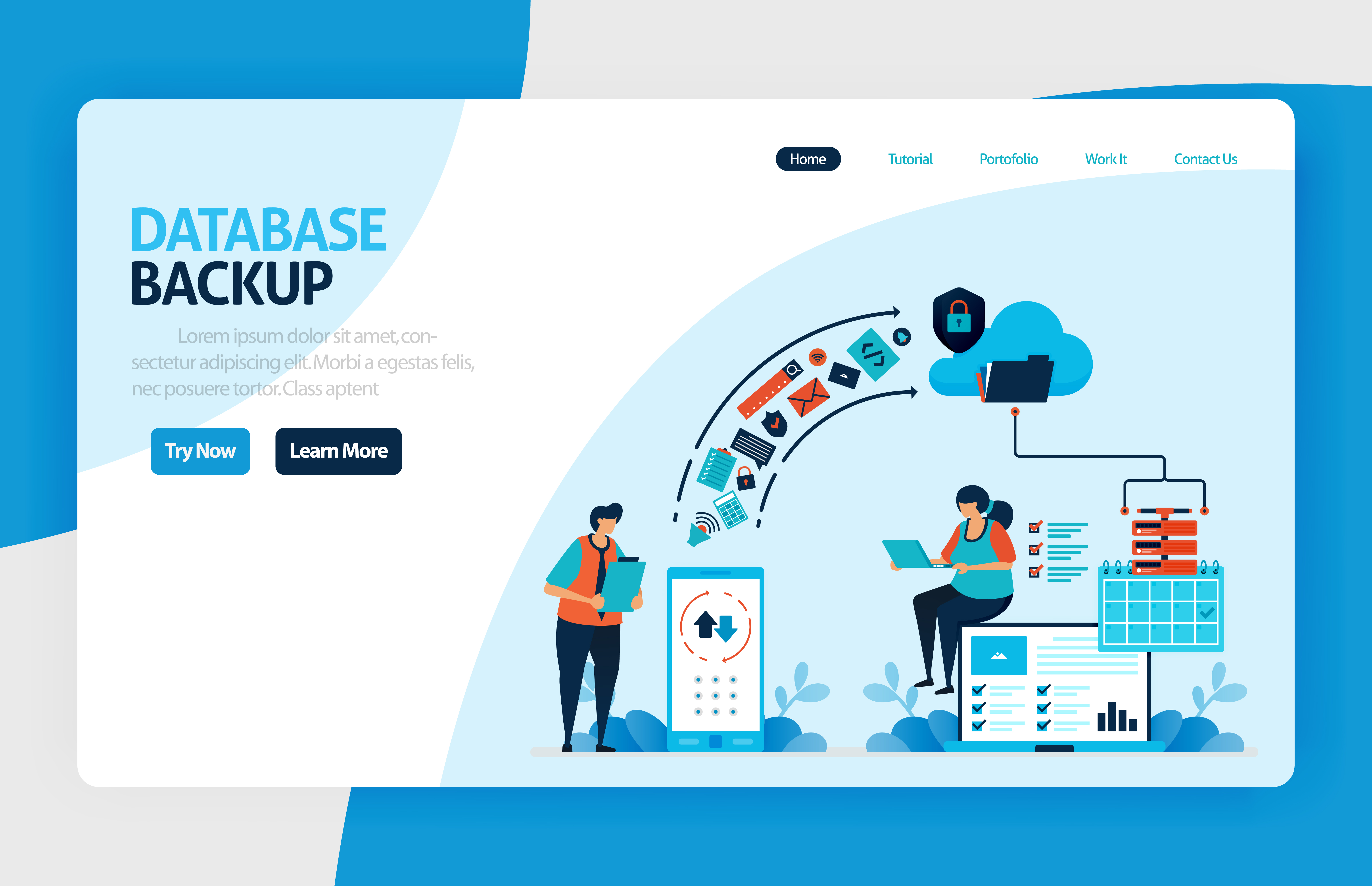 Backup Database Landing Page Design Secure Personal Data With Internet Backup Services To Cloud And Server Data Center And Network System Vector Illustration For Poster Website Flyer Mobile App Vector Art Backup Database Landing Page Design Secure Personal Data With Internet Backup Services To Cloud And Server Data Center And Network System Vector Illustration For Poster Website Flyer Mobile App Vector Art