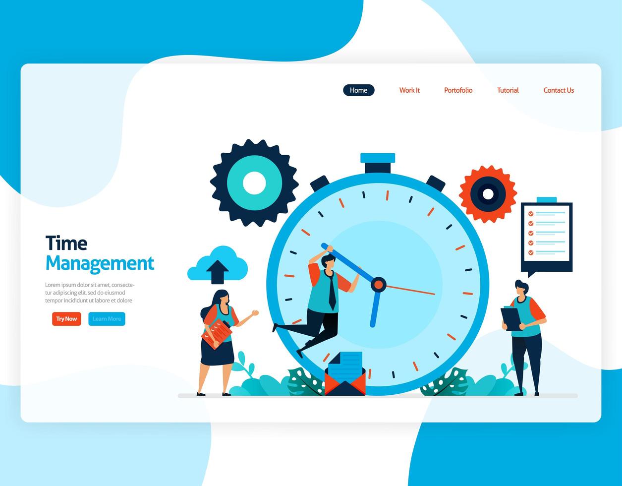 Landing page vector of time management and scheduling jobs project, Plan and manage work on time, Lack of time in business, Work with time. Illustration for website, mobile apps, homepage, flyer, card