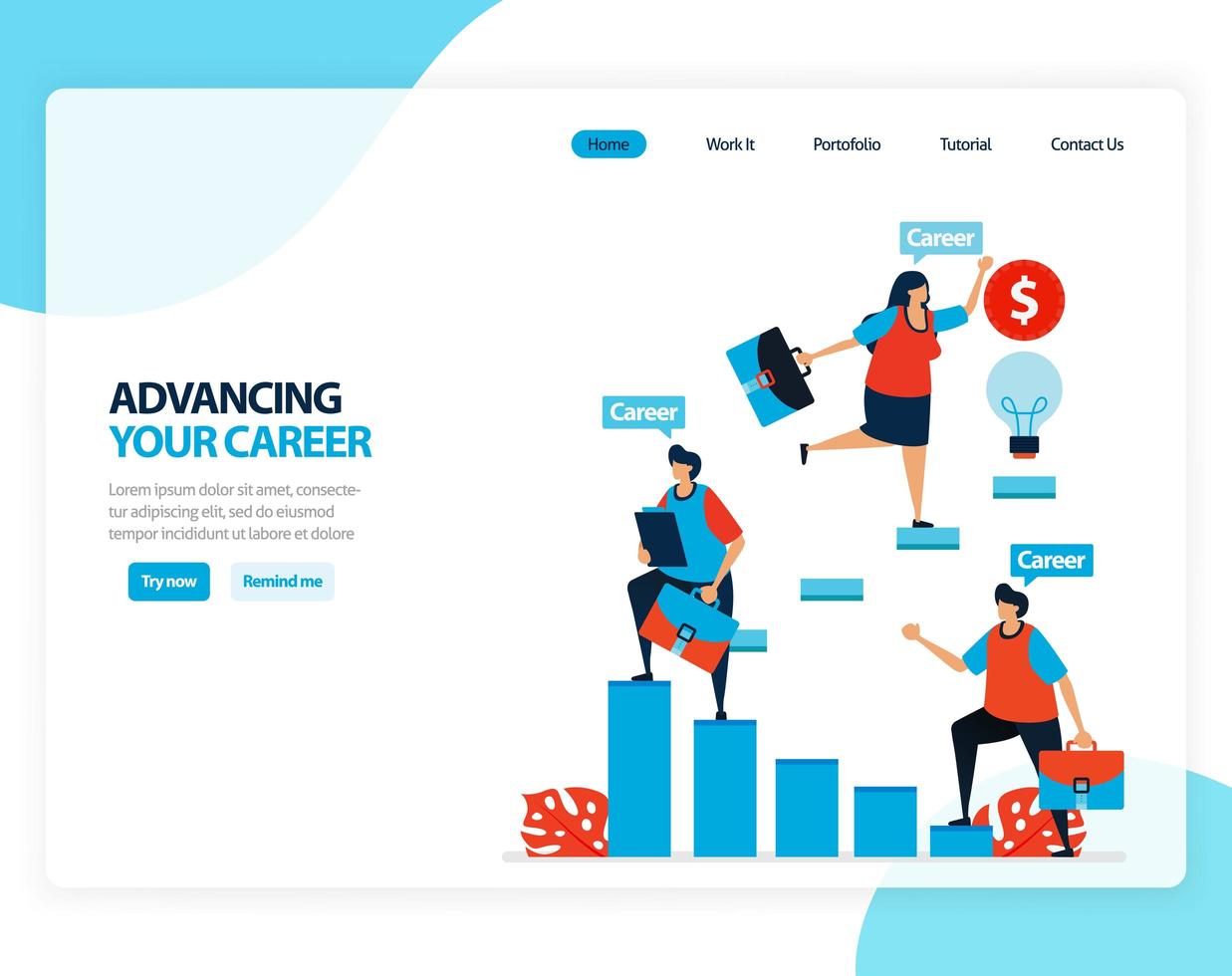 Vector illustration of advancing your career. training and coaching to increase ability of employees. Flat cartoon for landing page, template, ui ux, web, website, mobile app, banner, flyer, brochure