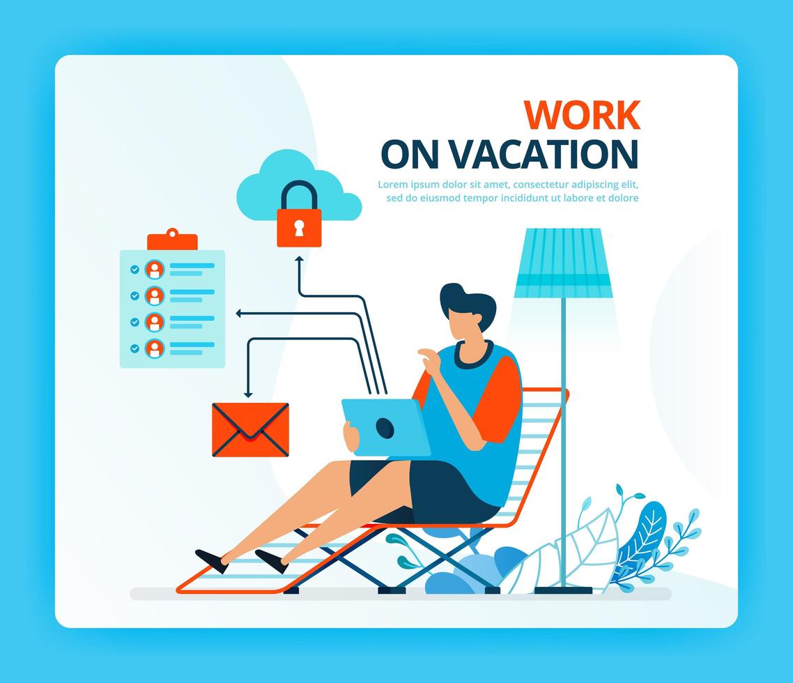 Vector illustration for work at vacation and overtime job. Human vector cartoon characters. Design for landing pages, web, website, web page, mobile apps, banner, flyer, brochure, poster