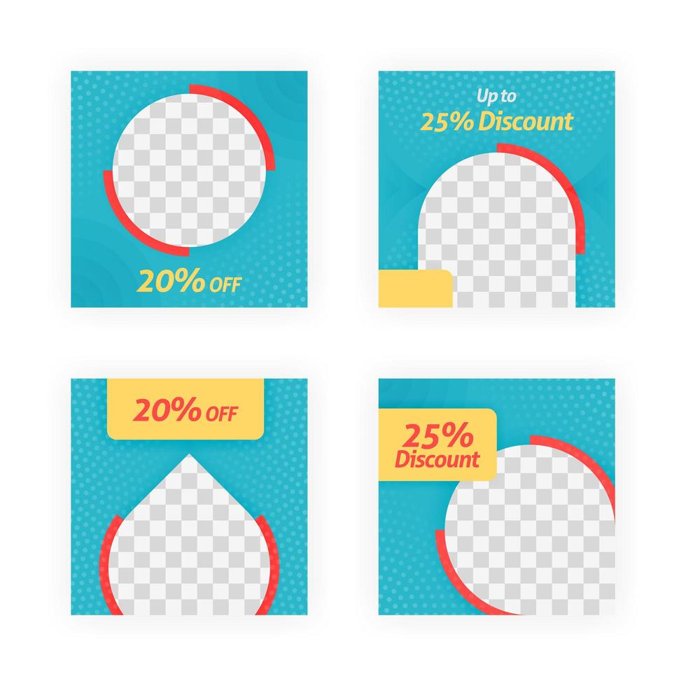social media post templates for discounts, sales and offers. online media content promotions and marketing element. Square photo template for online ads, print flyer, brochures, cards, online ads vector