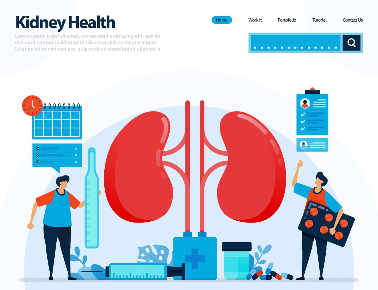 illustration for checking kidney health. diseases and disorders of kidney. checking and handling for internal organs. designed for landing page, template, ui ux, website, mobile app, flyer, brochure vector