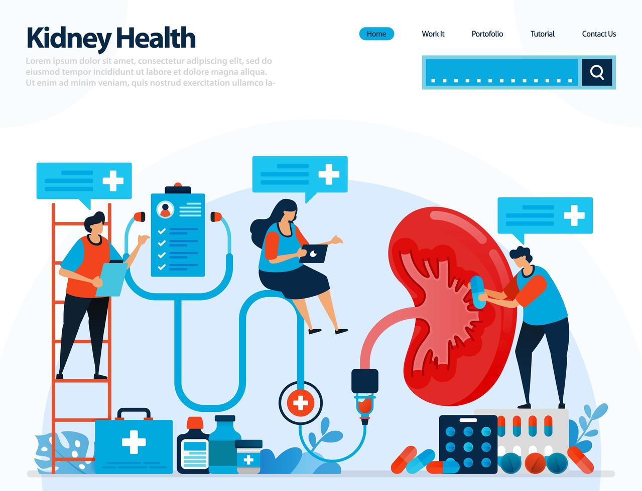 illustration for checking kidney health. diseases and disorders of kidney. checking and handling for internal organs. designed for landing page, template, ui ux, website, mobile app, flyer, brochure vector