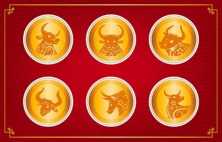 Chinese New Year Golden Ox Sticker Collection vector