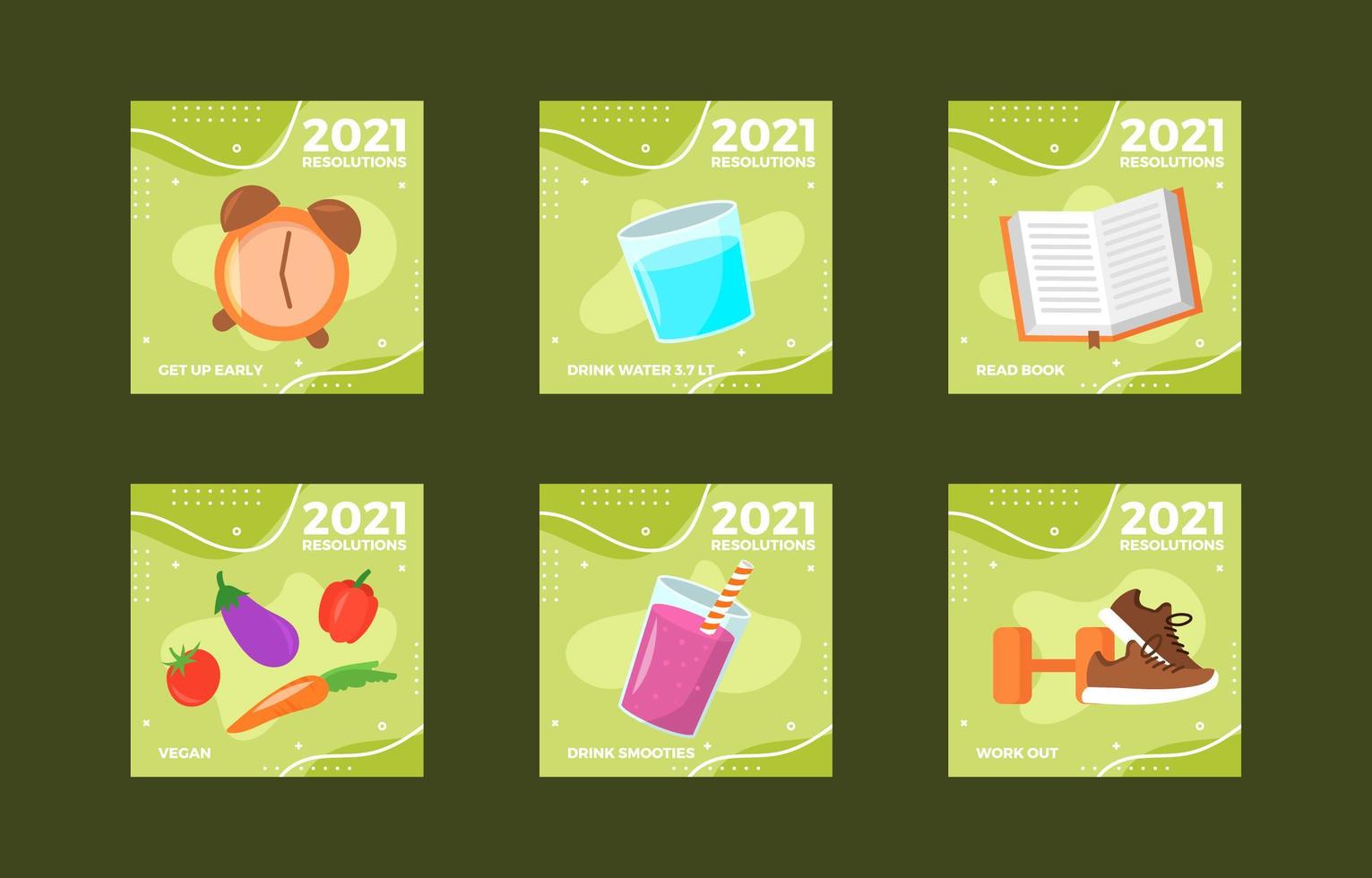 Cute New Year Resolution With Healthy Lifestyle Social Media Post Collection vector