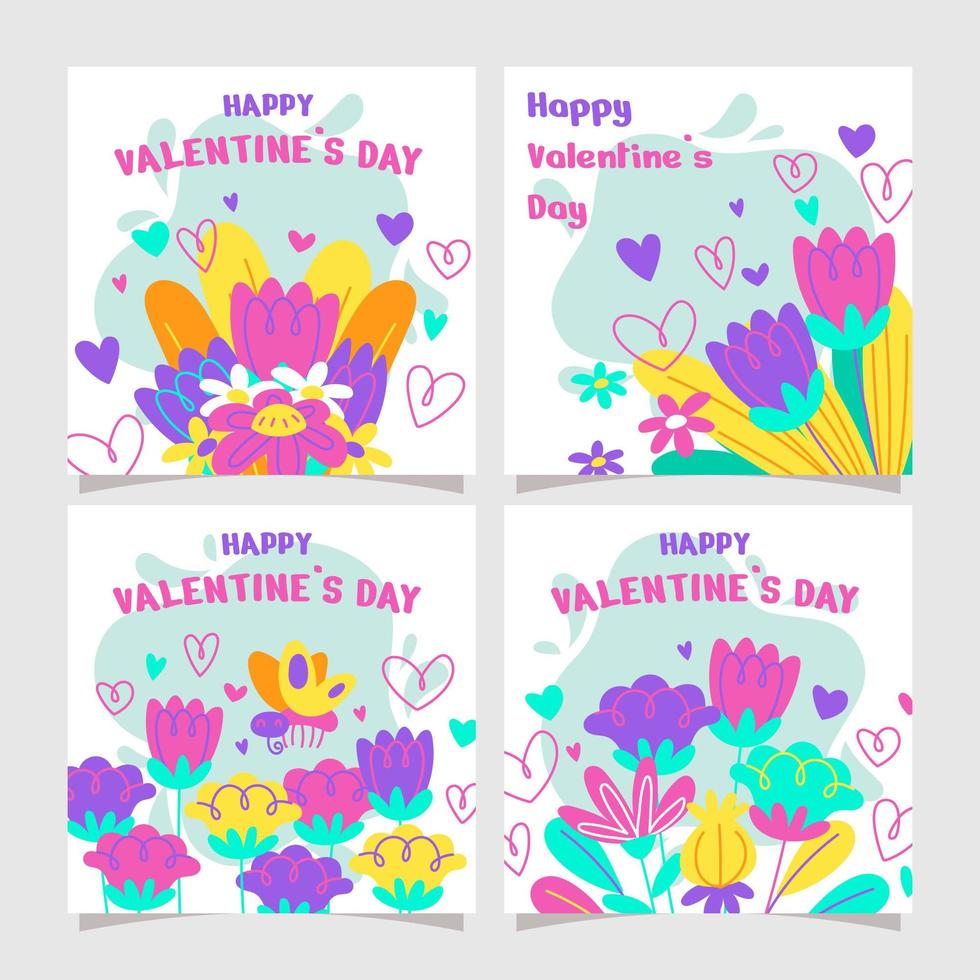 conjunto de tarjetas de flores de San Valentín vector