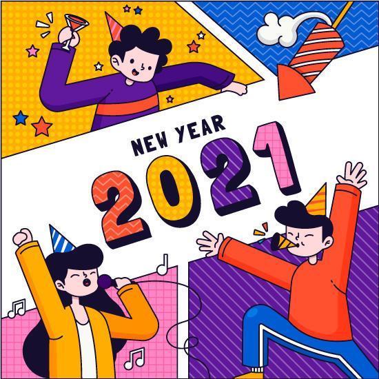 Happy People Celebrate 2021 New Year vector