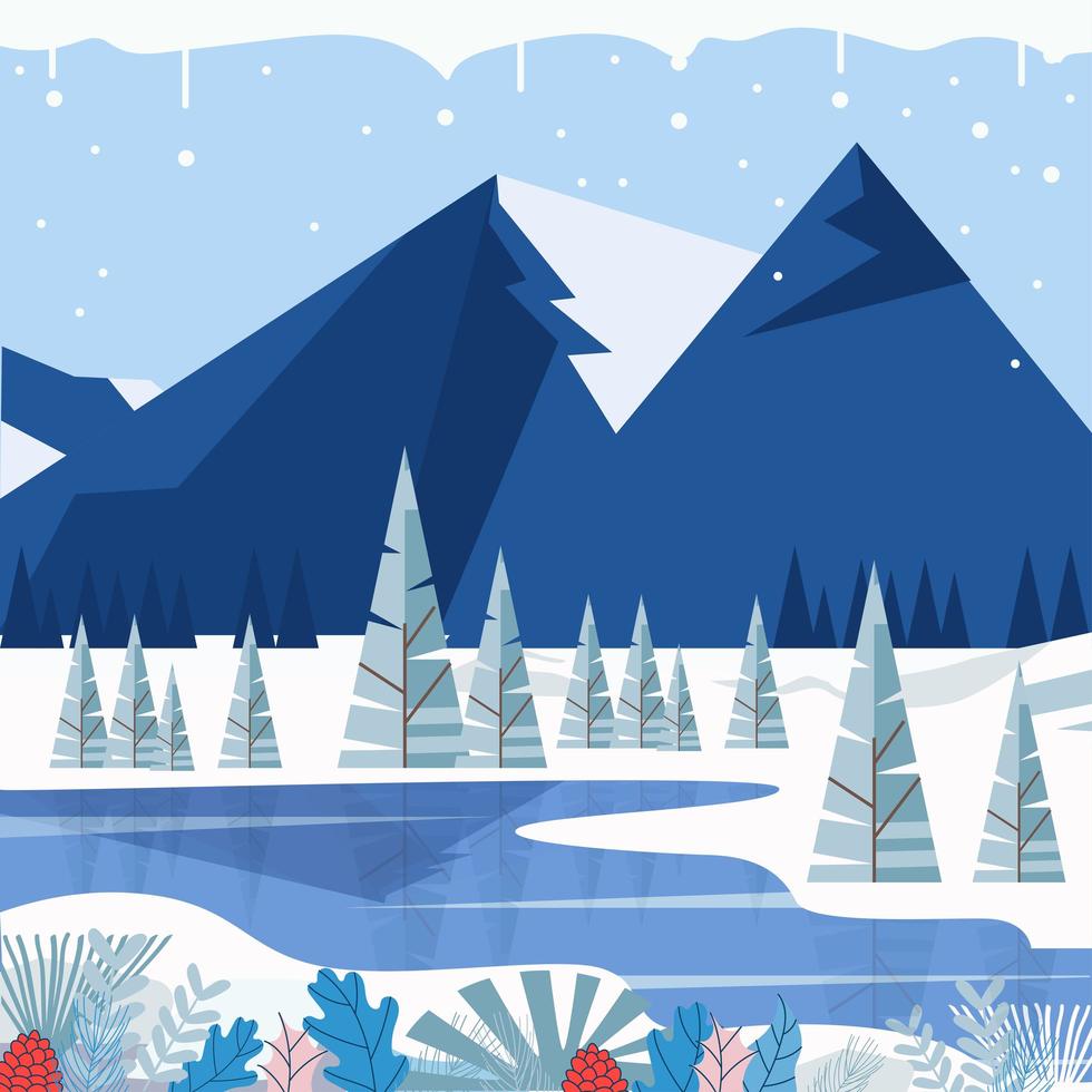 Floral Winter Plants With Mountain Background vector