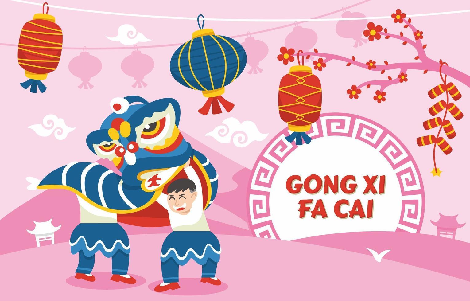 Lion Dance Gong Xi Fa Cai Greeting vector