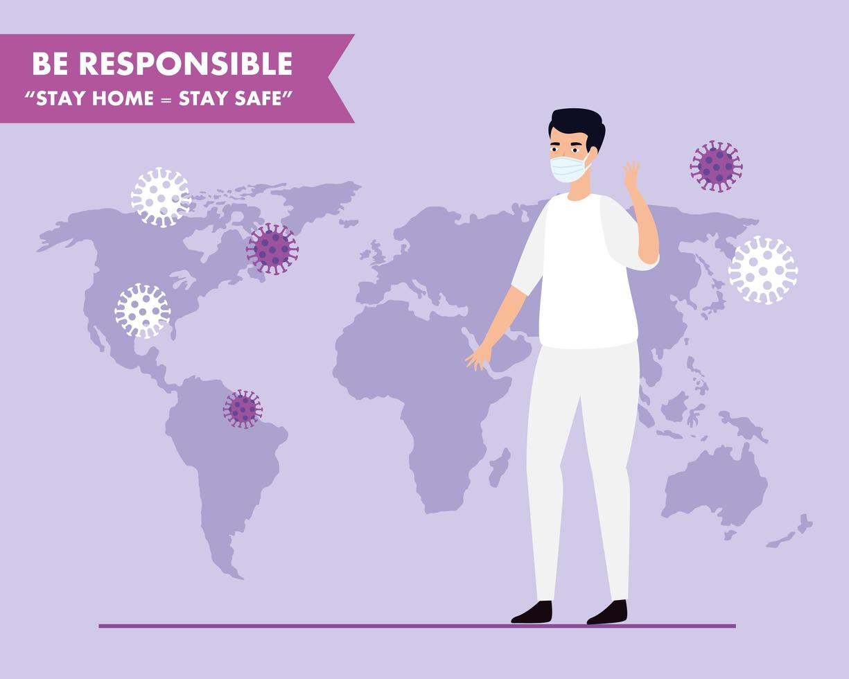 campaign of be responsible stay at home with paramedic and world map vector