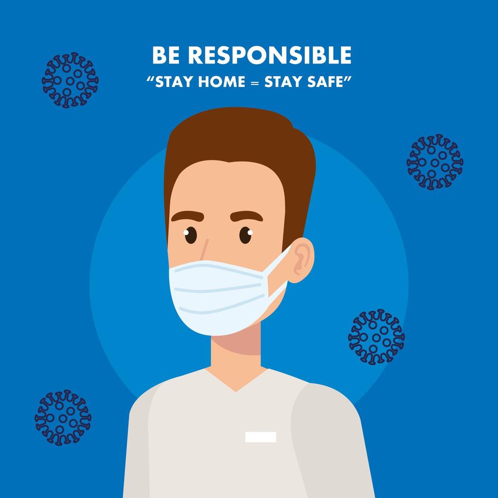Campaña de ser responsable quedarse en casa con paramédico usando mascarilla vector