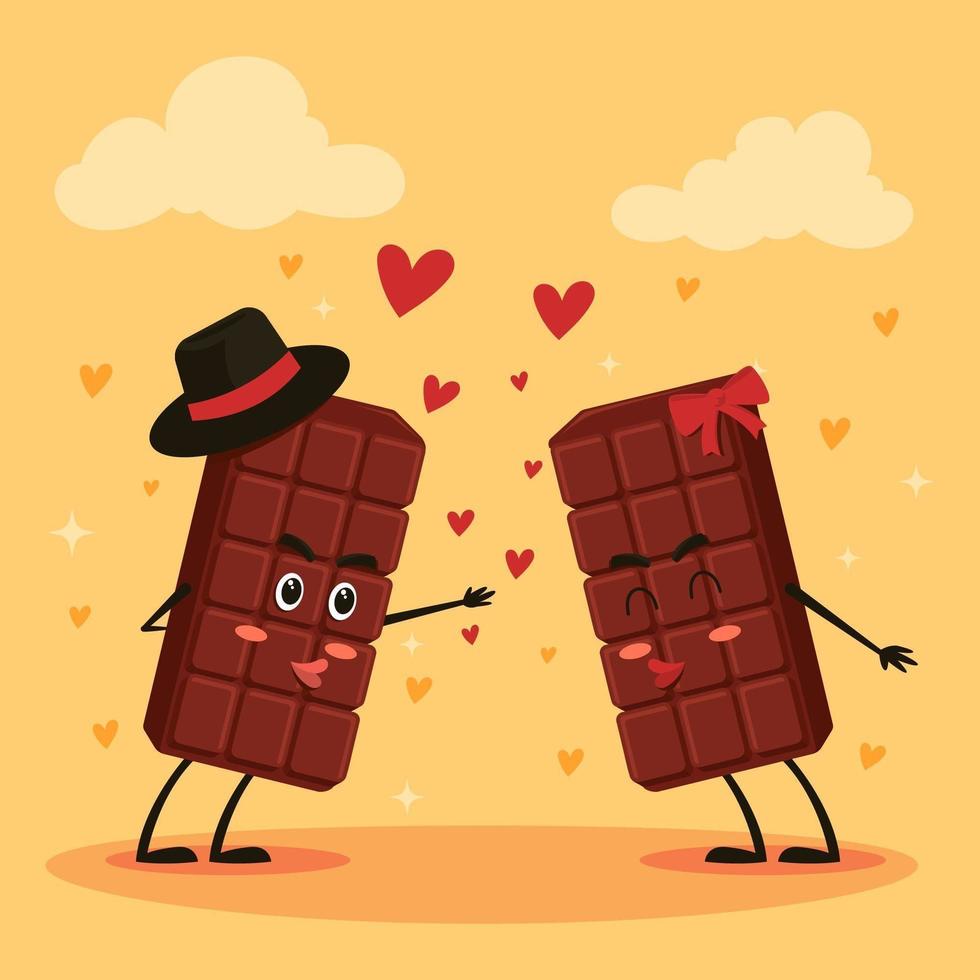 barra de chocolate, pareja, besar vector