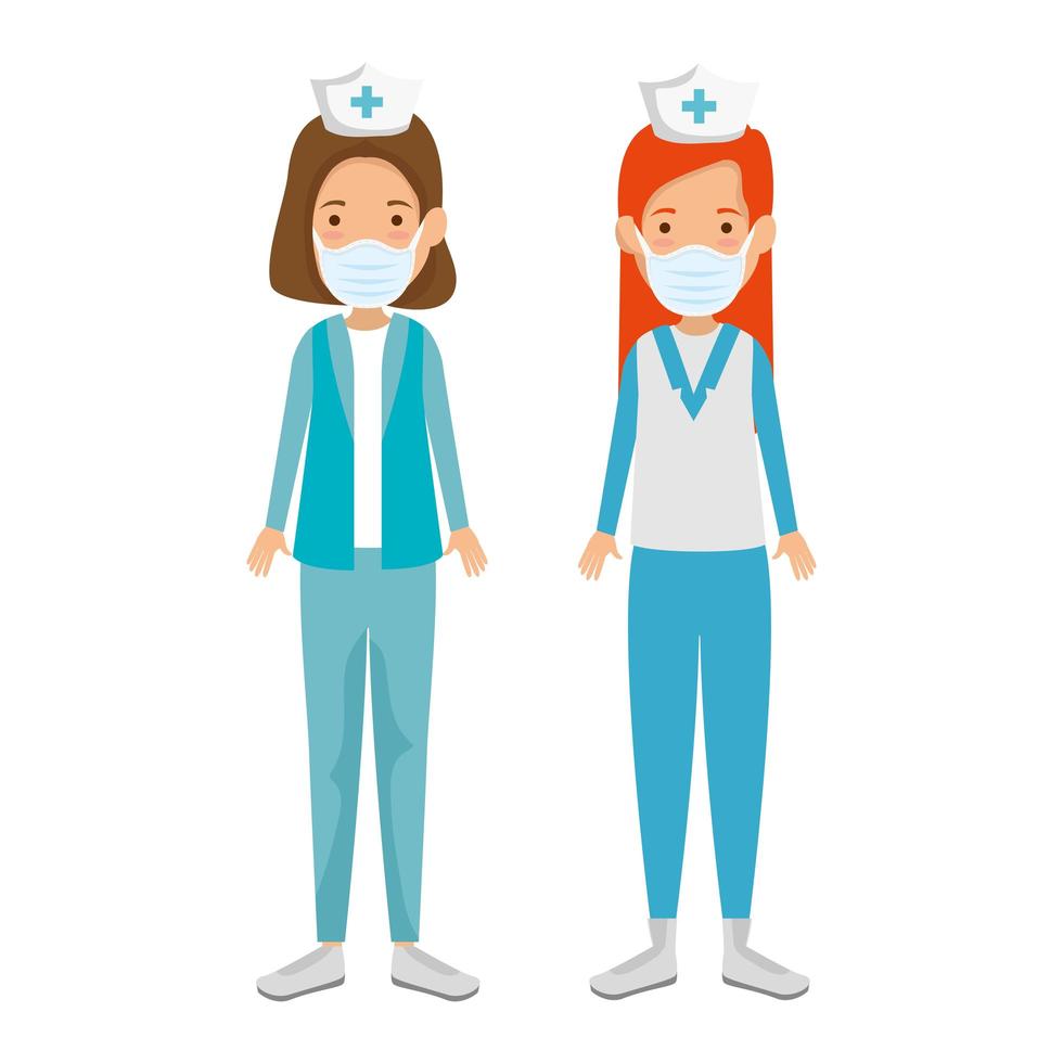 group nurse professionals using face mask isolated icon vector