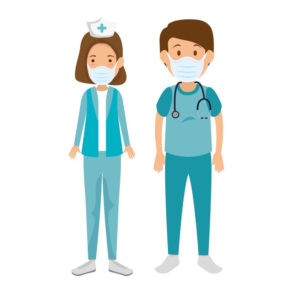 male paramedic with nurse using face mask vector