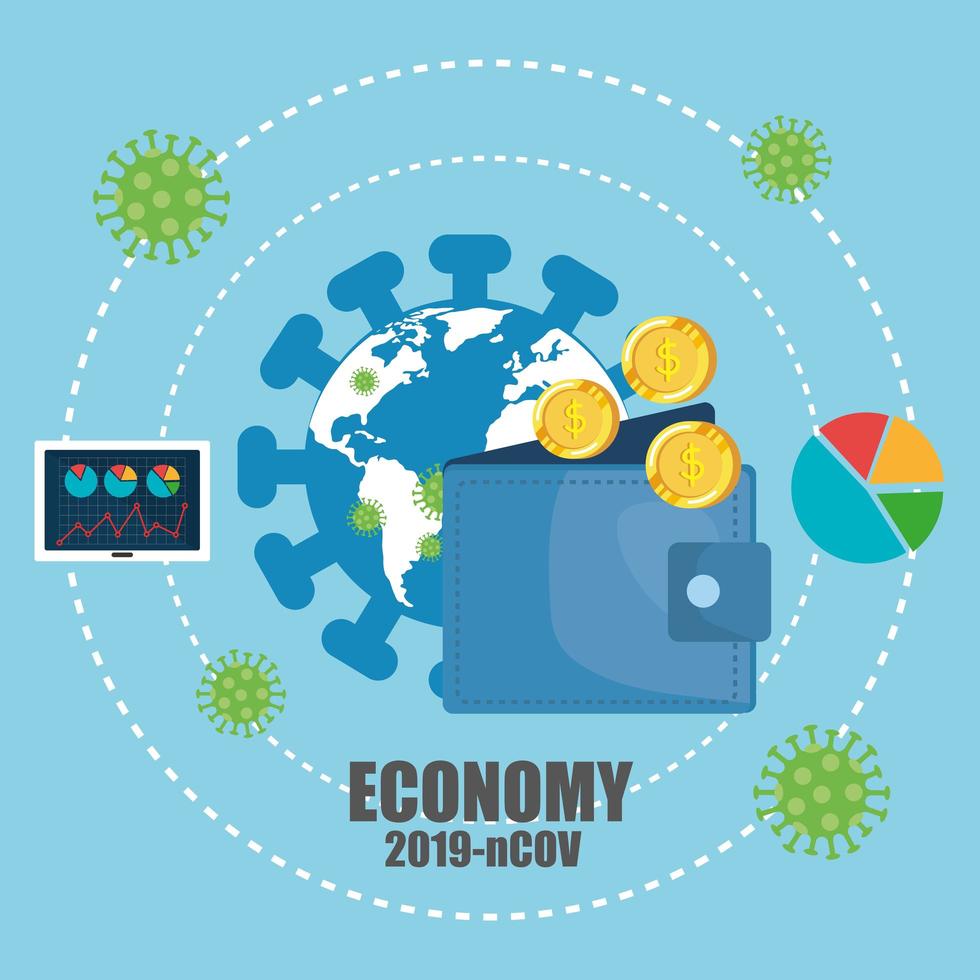 impacto económico para 2019 ncov con billetera e íconos vector