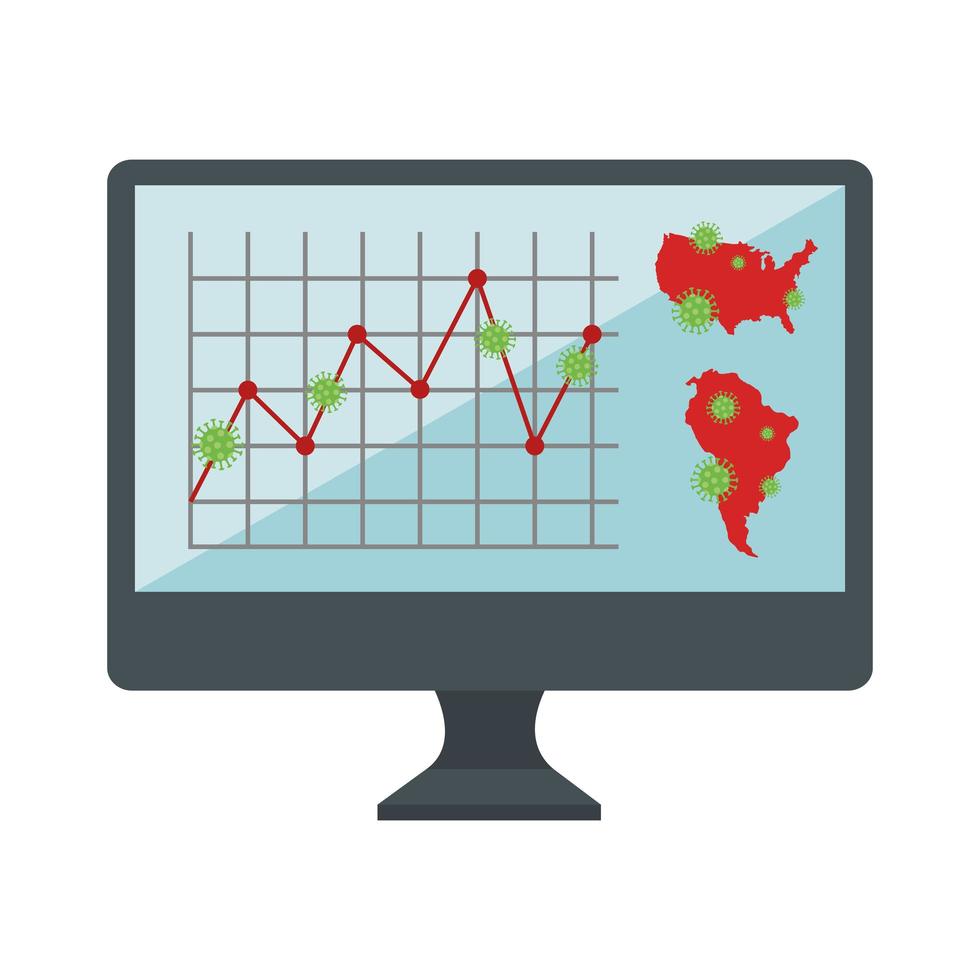 stock market variation by covid 19 with computer and icons vector