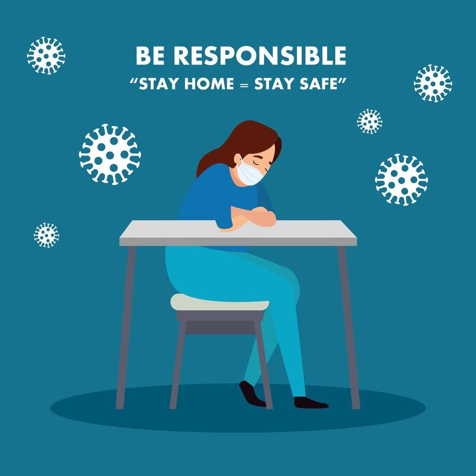 campaign of be responsible stay at home with paramedic female worried vector