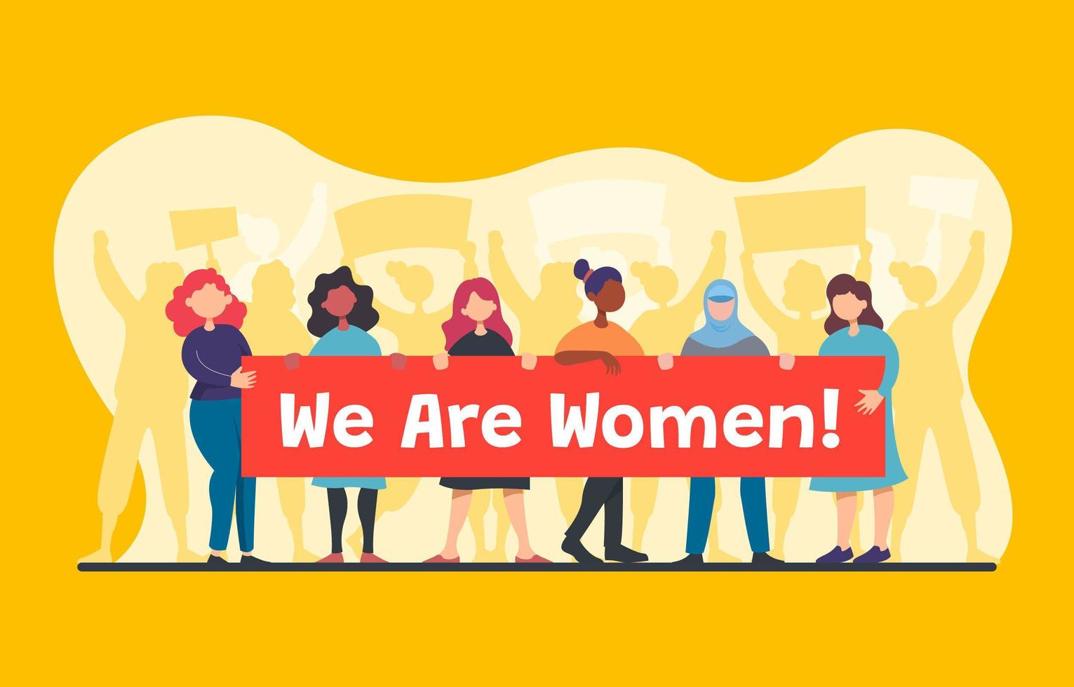 Women Standing Together with Banner vector