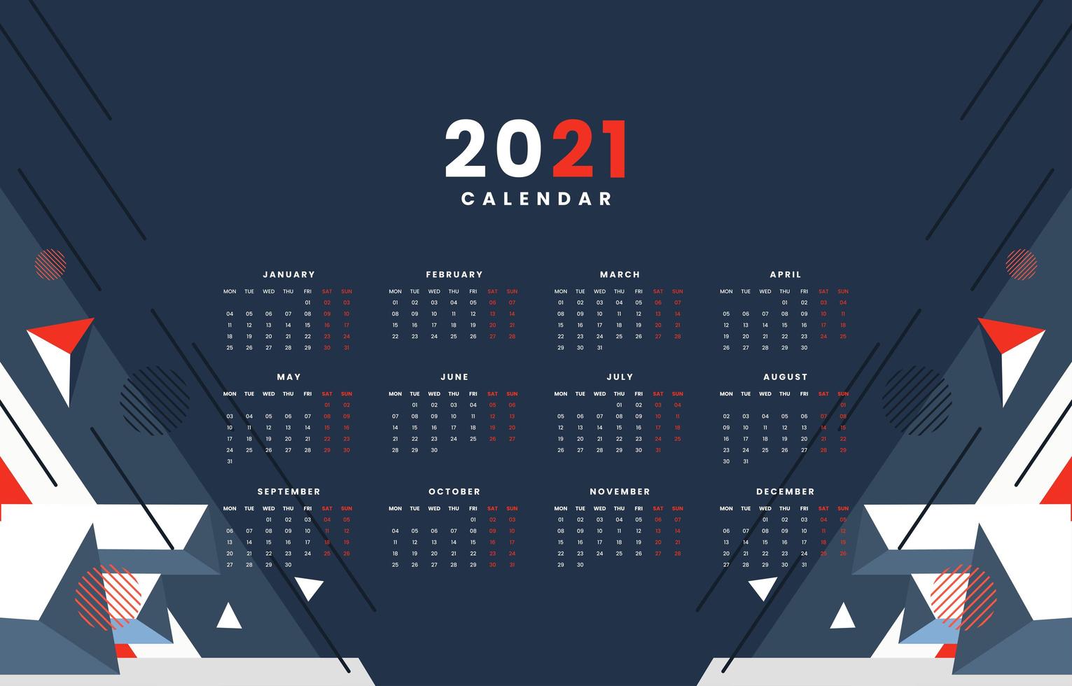 Abstract Techno Geometric 2021 Calendar Concept vector