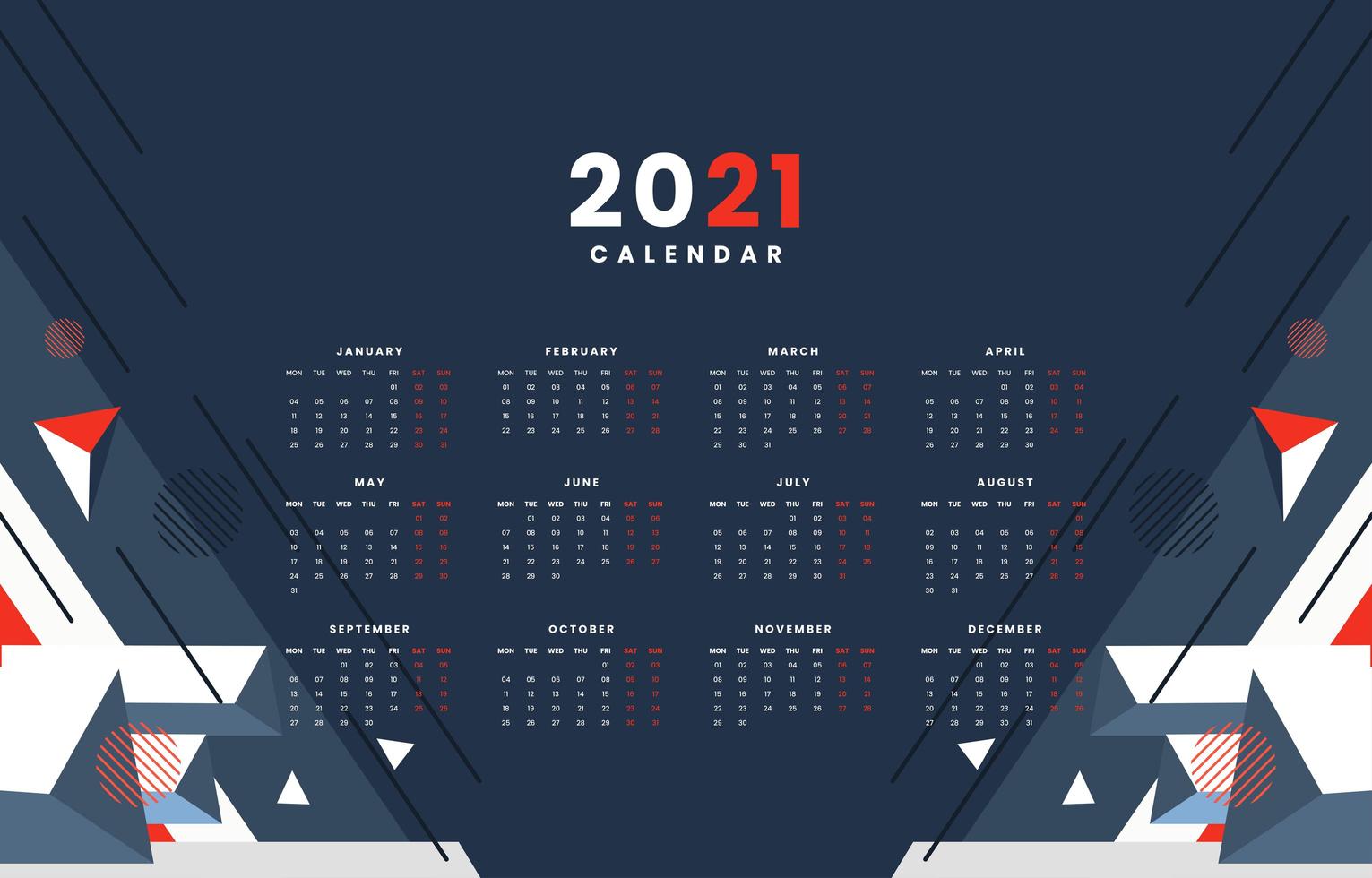 concepto abstracto techno geométrico 2021 calendario vector