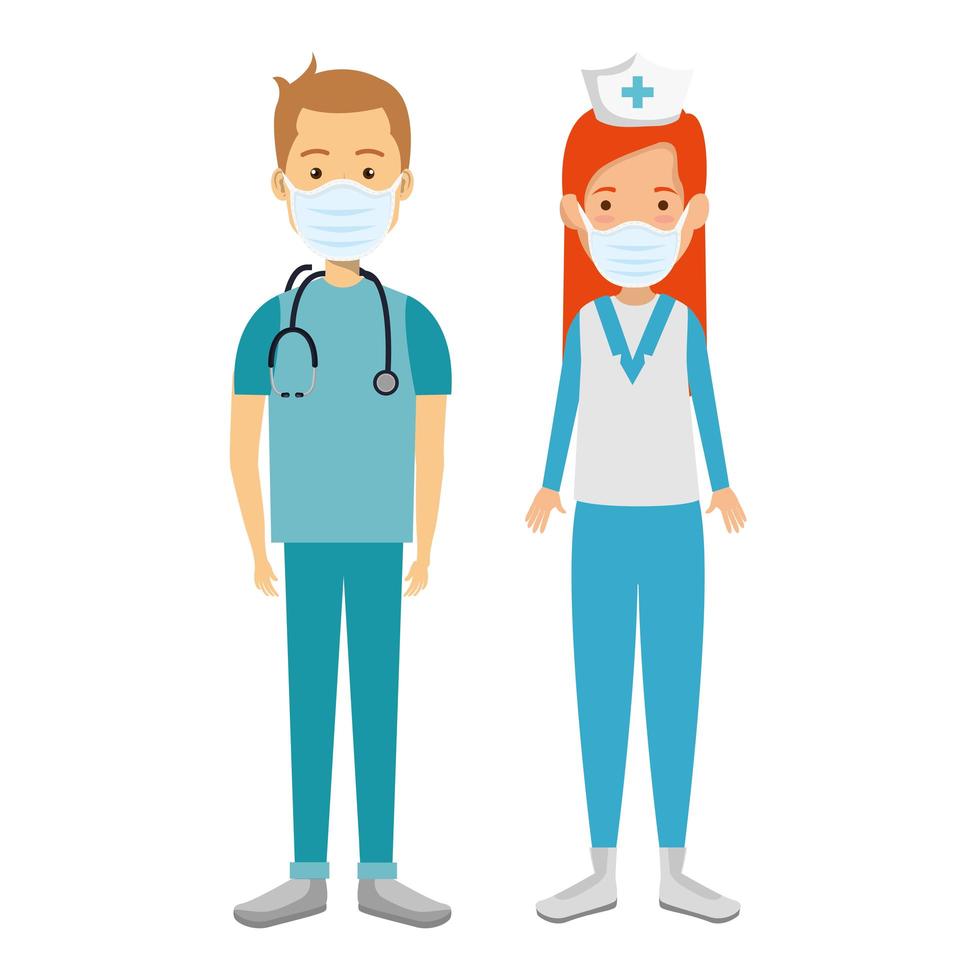 nurse with paramedic using face mask isolated icon vector