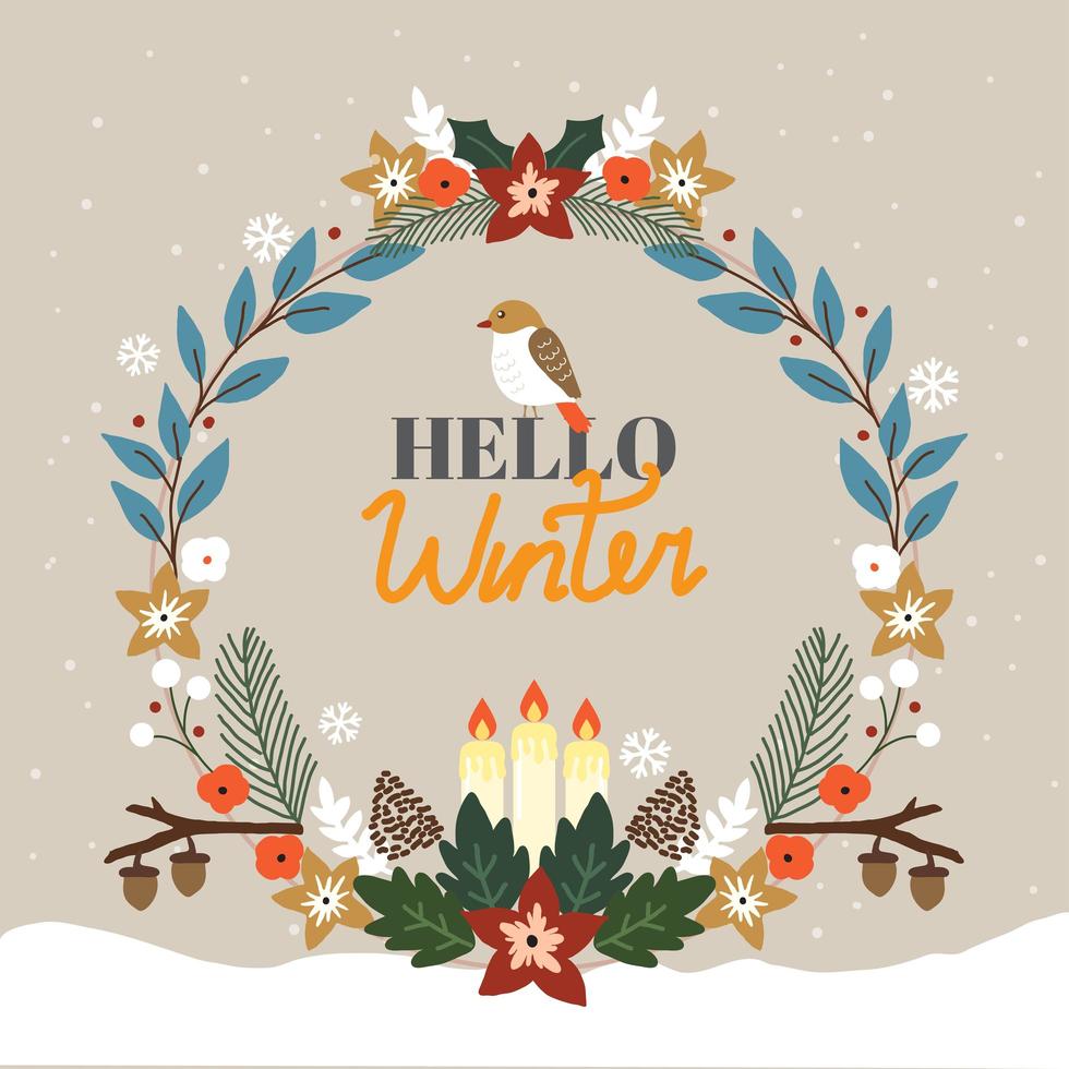 A Circle of Leaves and Candles with Bird vector