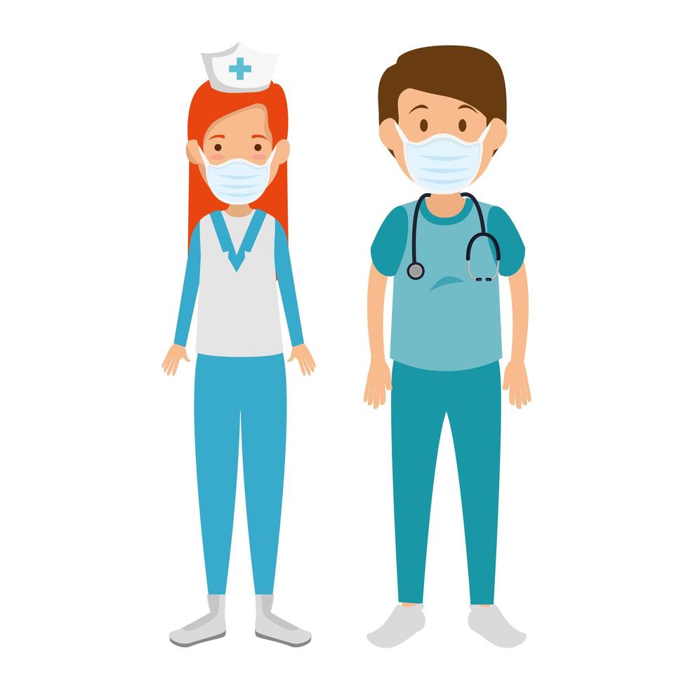 male paramedic with nurse using face mask vector