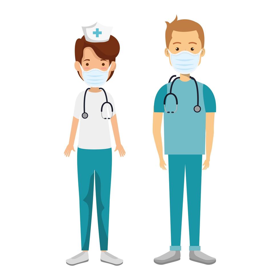 male paramedic with nurse using face mask vector