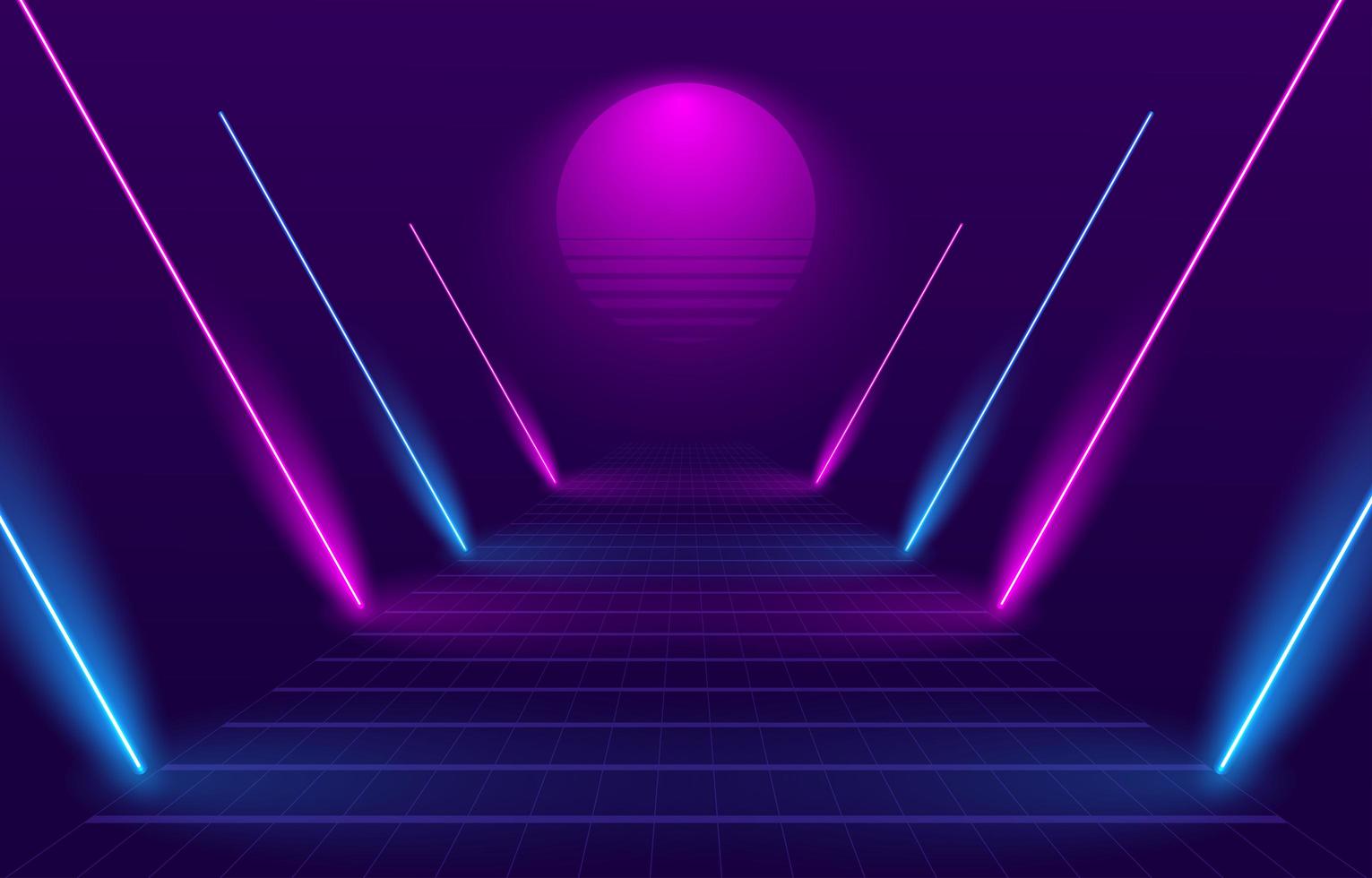 Camino estilo años 80 con luces de neón. vector