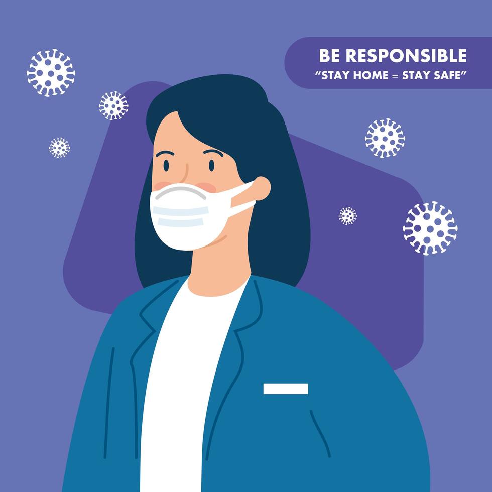 campaign of be responsible stay at home with doctor female vector
