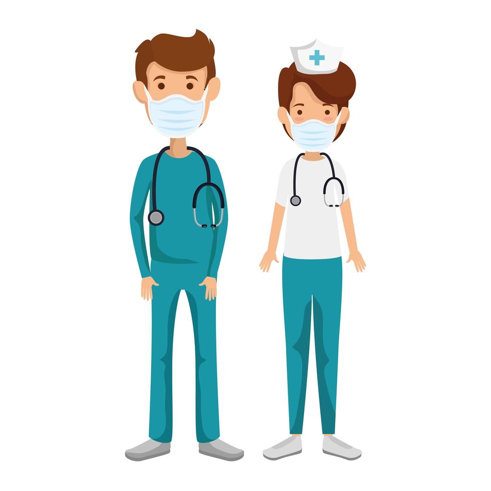 male paramedic with nurse using face mask vector