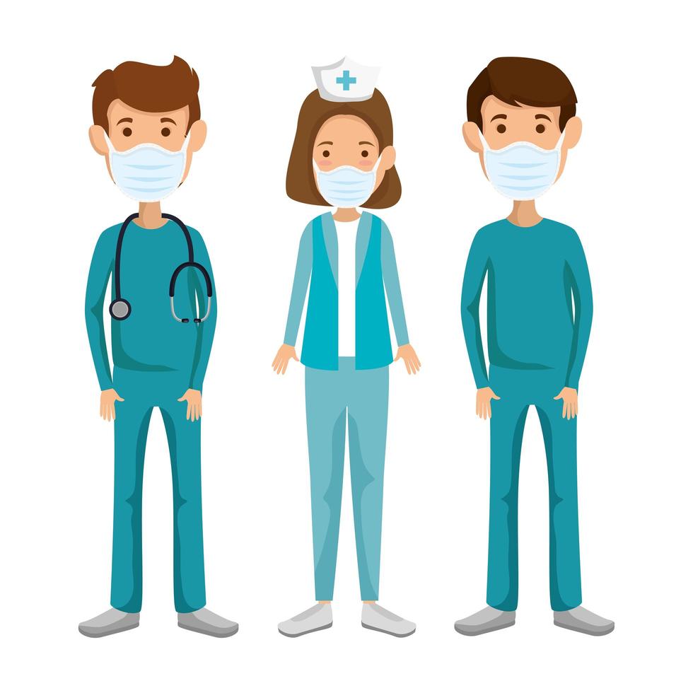 nurse with paramedics using face mask isolated icon vector