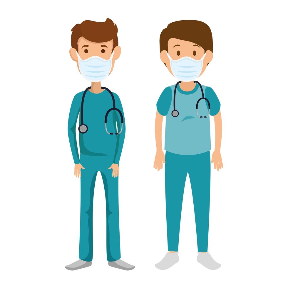 group men paramedics using face mask isolated icons vector