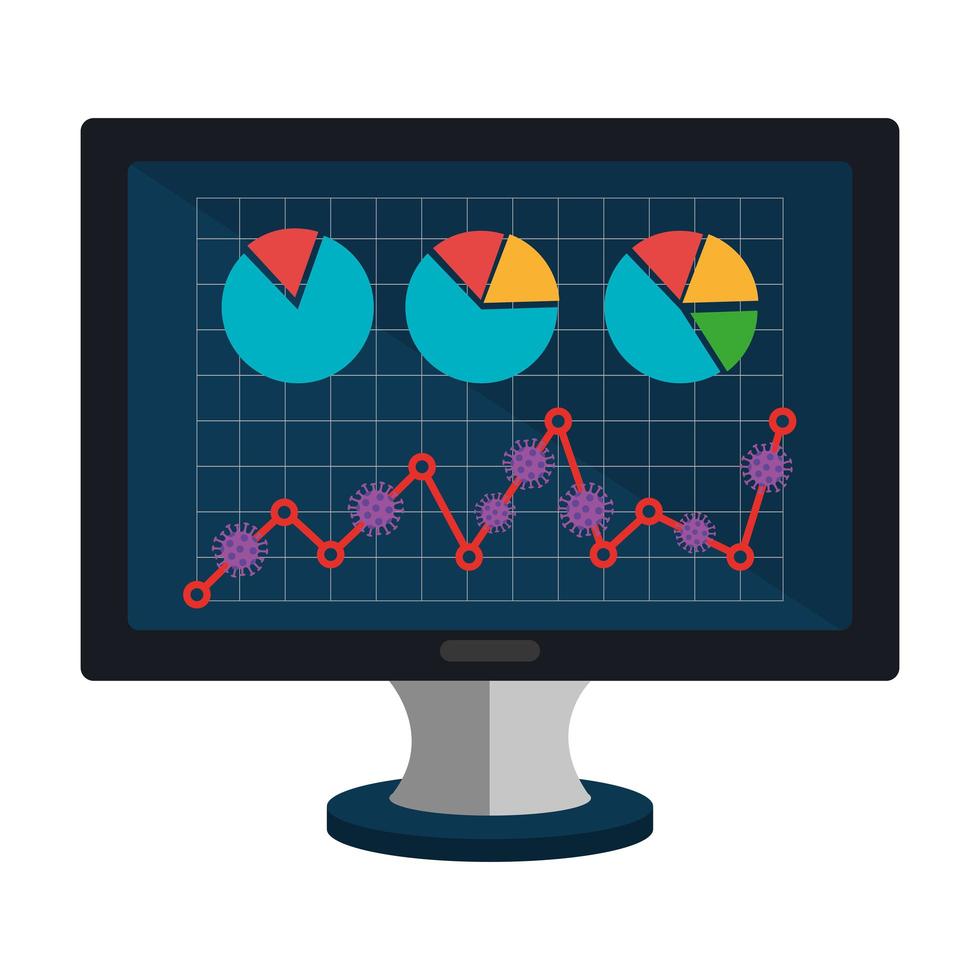 stock market variation by covid 19 with computer and icons vector