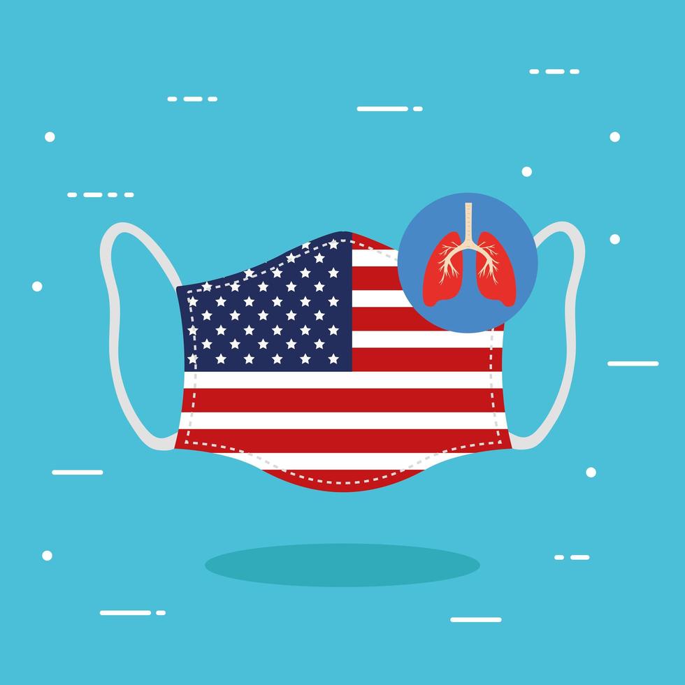 face mask with usa flag and covid19 particles vector