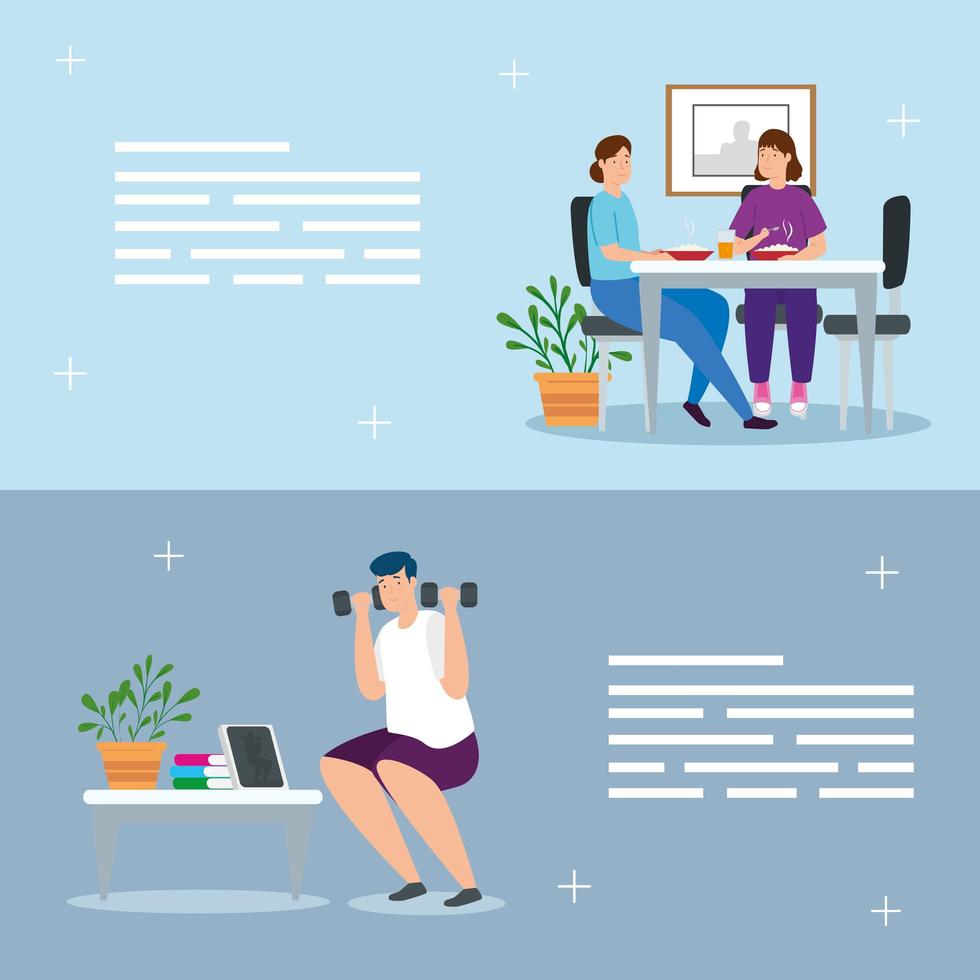 young people stay at home characters vector