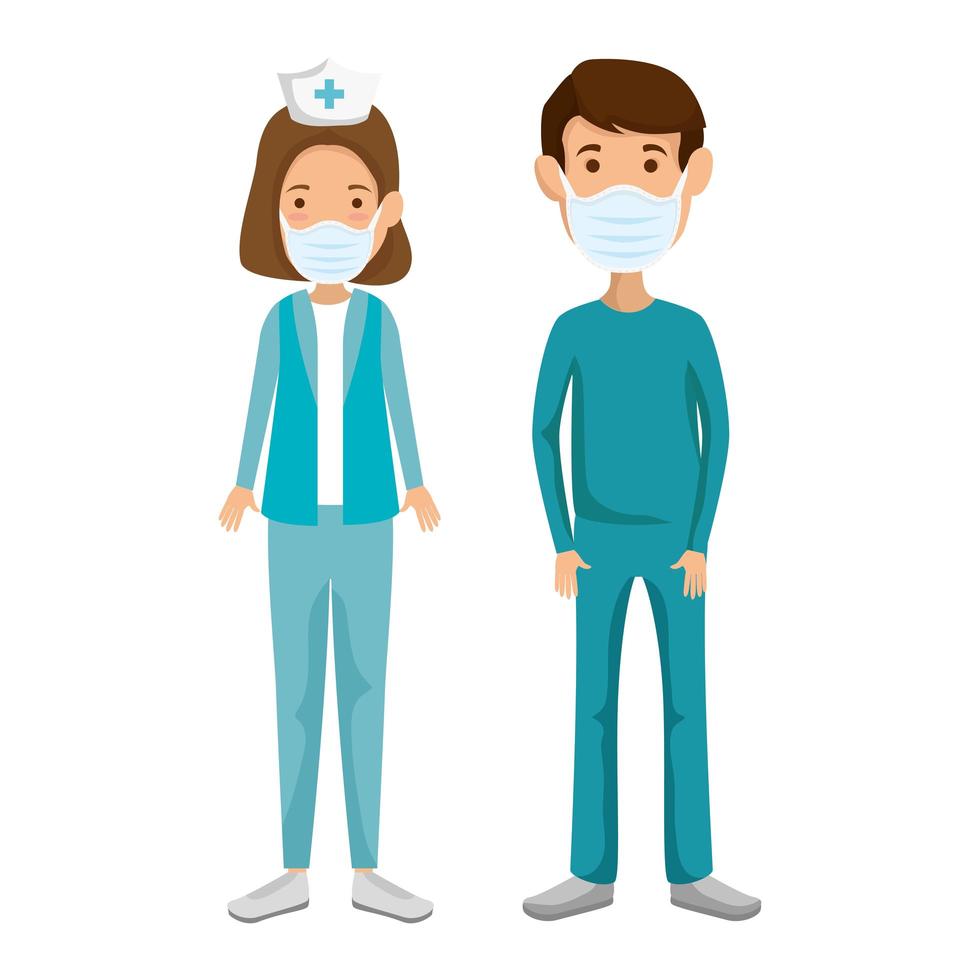 male paramedic with nurse using face mask vector