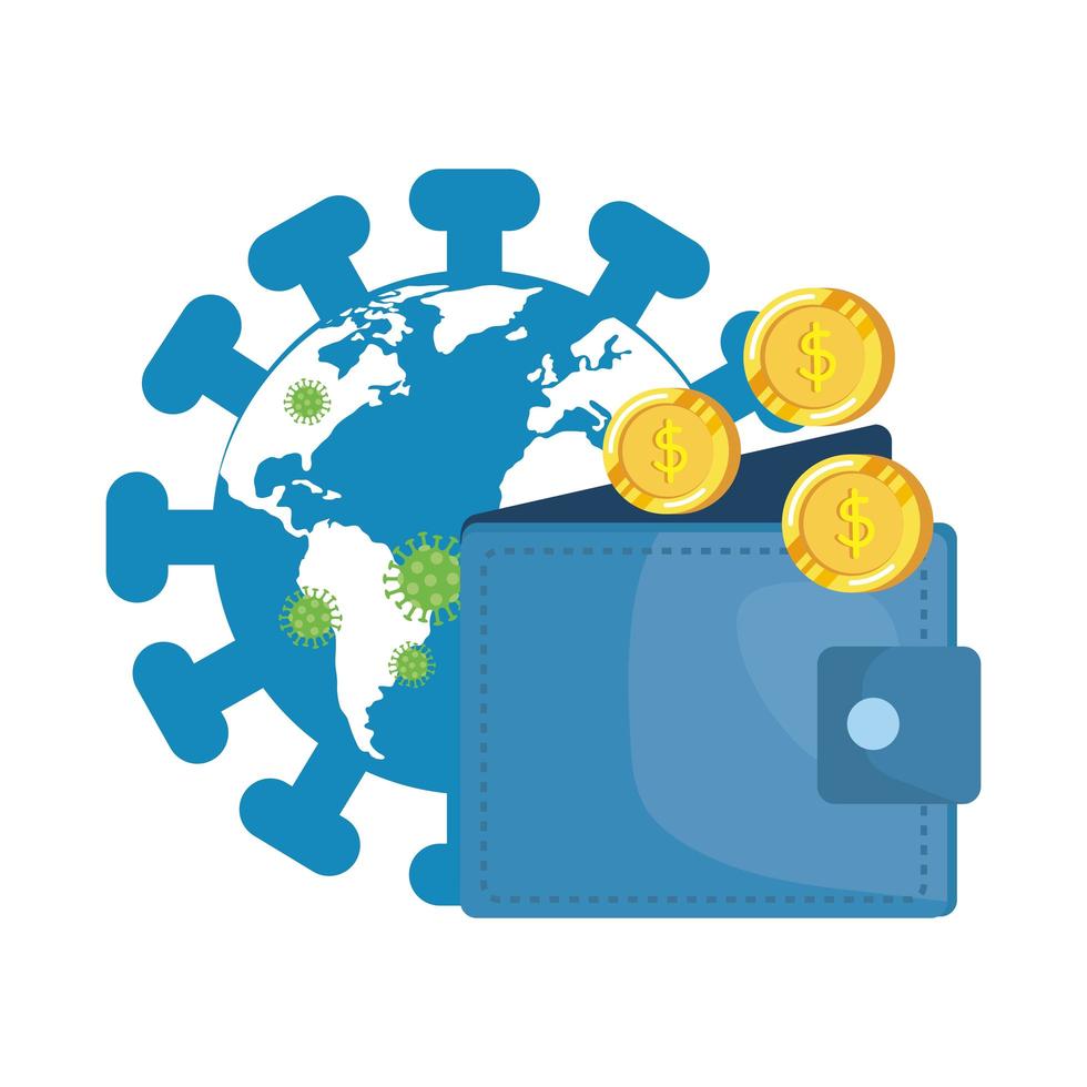 world planet with particles covid 19 and wallet vector