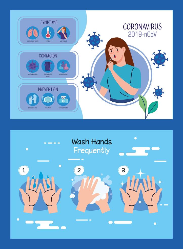 woman sick with covid19 infographics vector