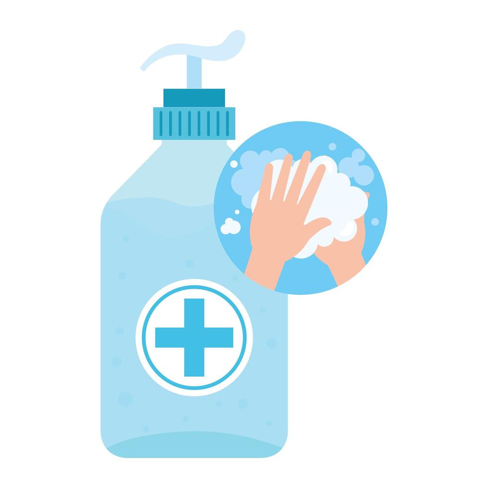 antibacterial soap bottle with hands washing vector