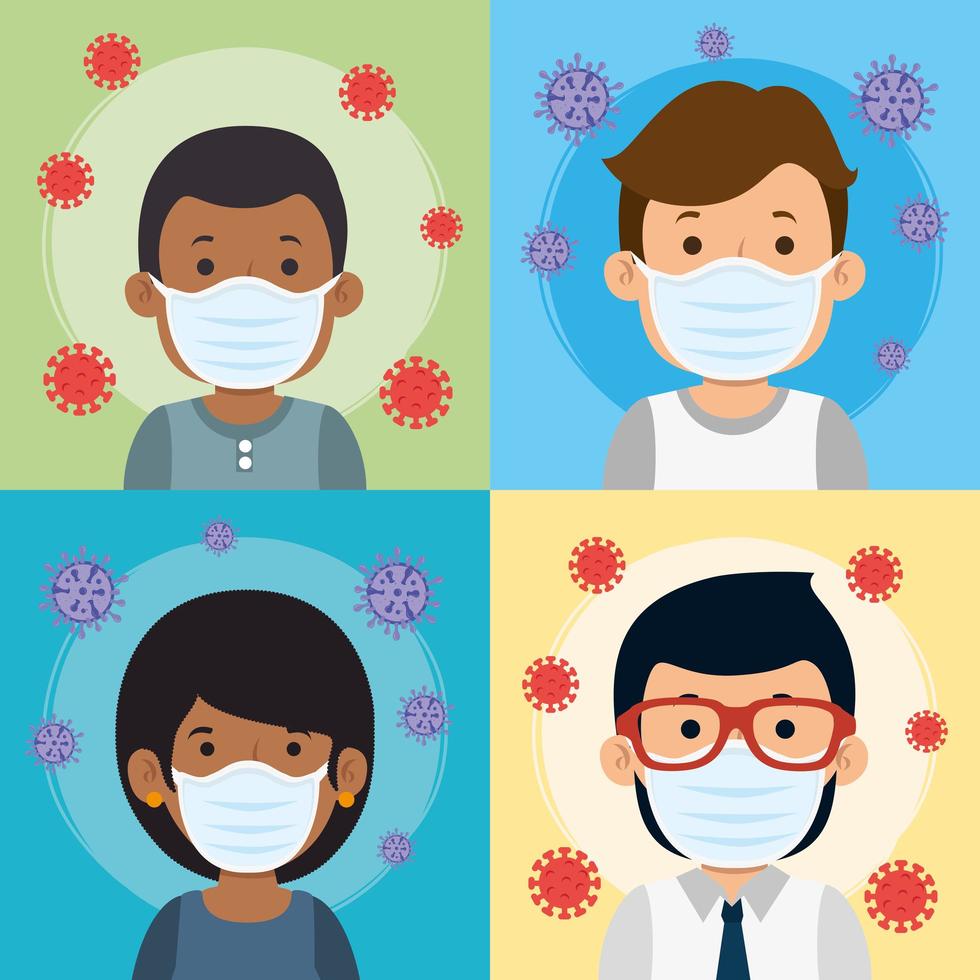 group of people using face mask for covid19 pandemic vector