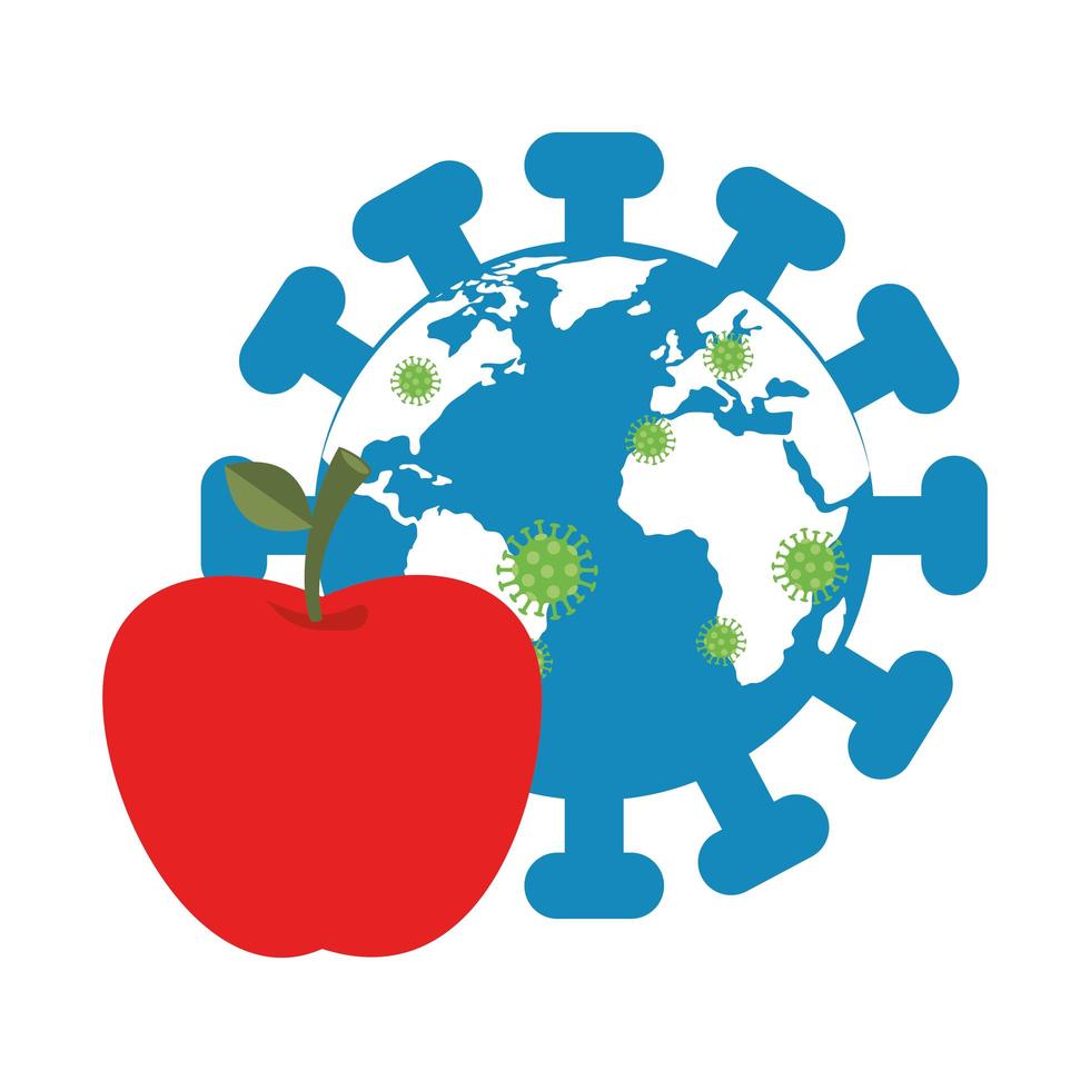 world planet with particles covid 19 and apple vector