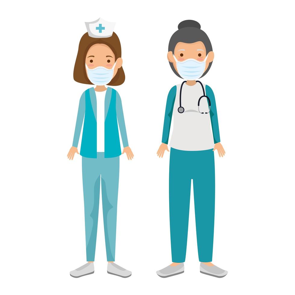 nurse with paramedic female using face mask isolated icon vector