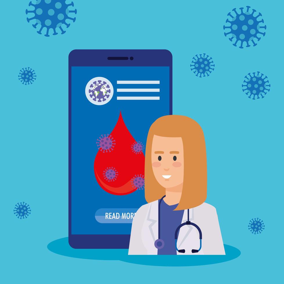 medicine online technology with smartphone and doctor female vector