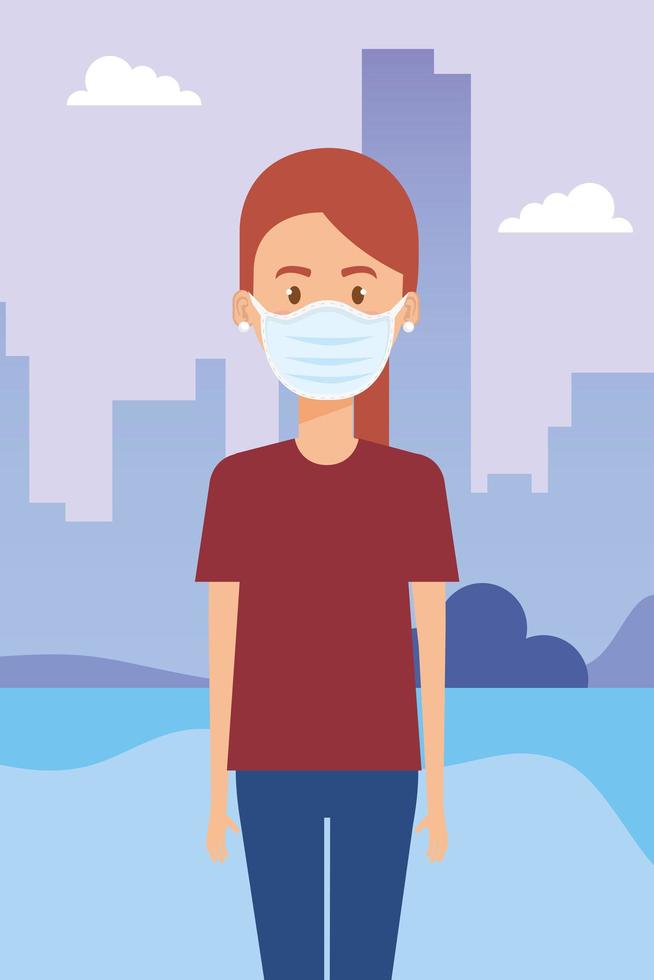 woman using face mask for covid19 pandemic vector