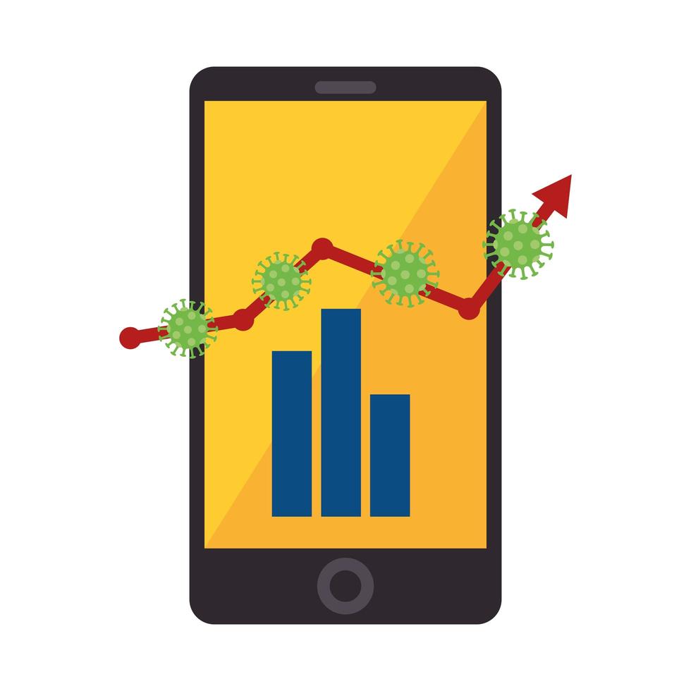 stock market variation by covid 19 with smartphone and icons vector
