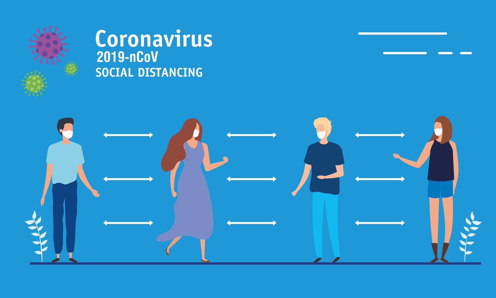 personas que usan mascarilla y distanciamiento social para covid19 vector