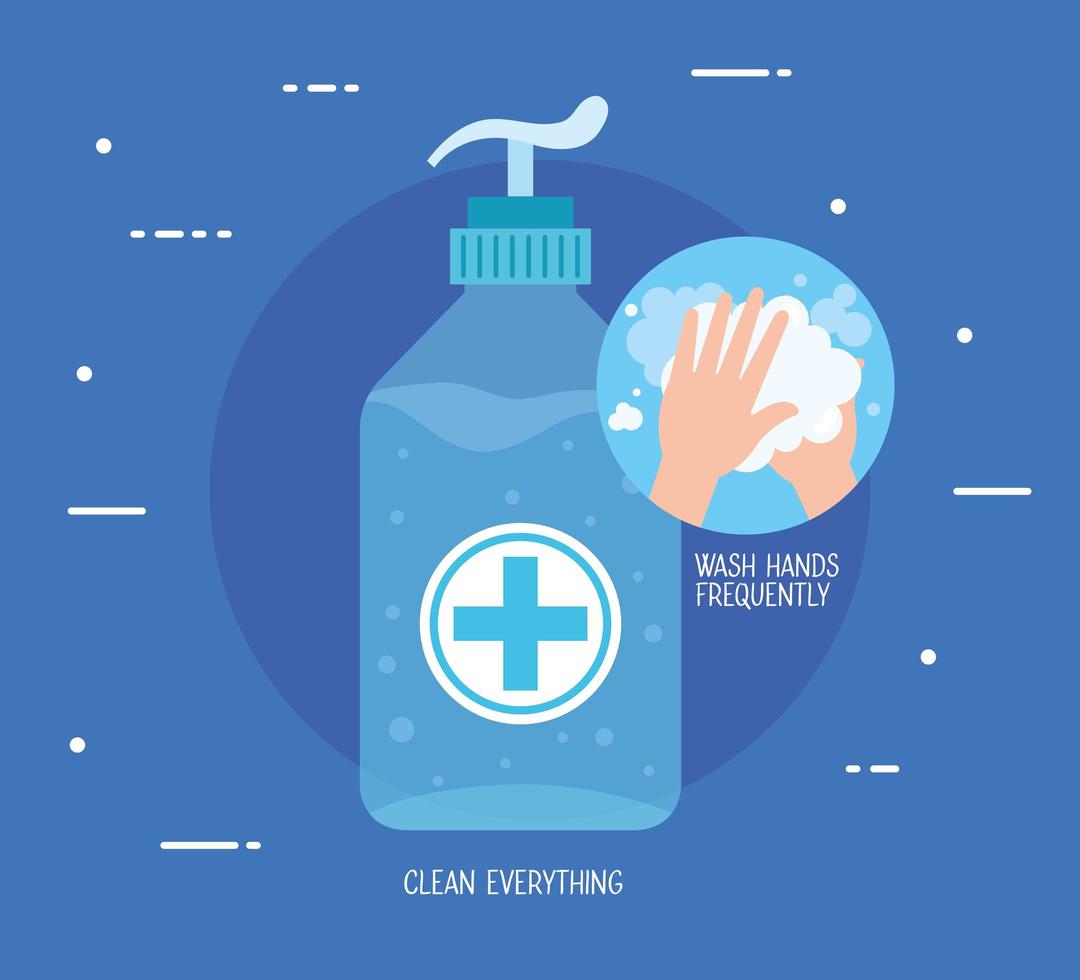 antibacterial soap bottle with hands washing vector