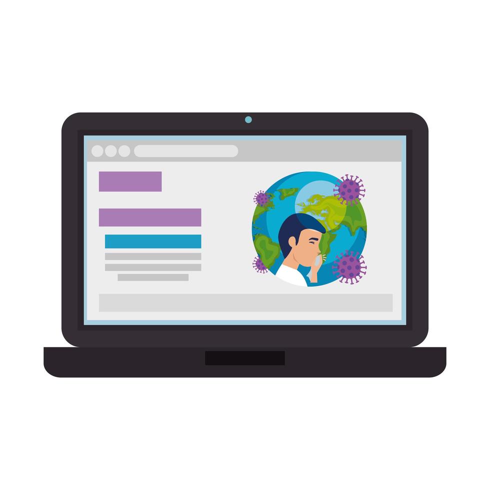 planet earth of covid19 in laptop with man sick vector