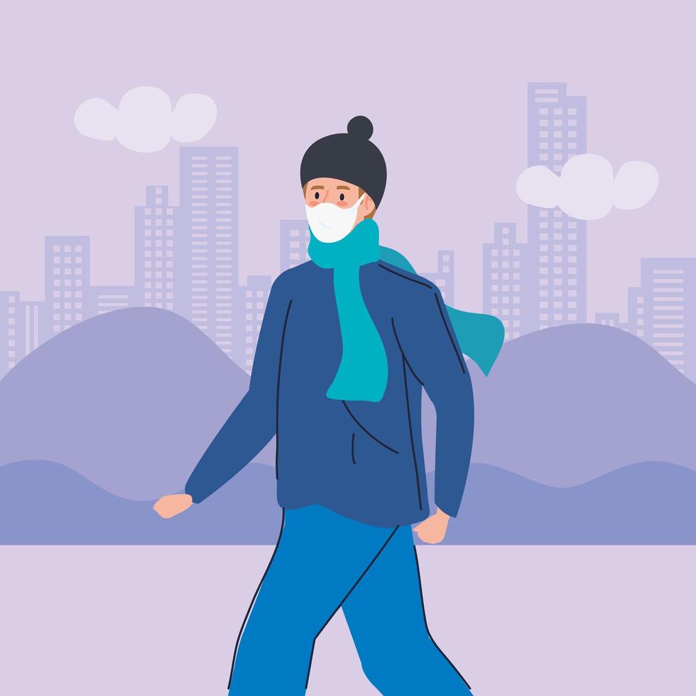 woman using face mask for covid19 pandemic vector